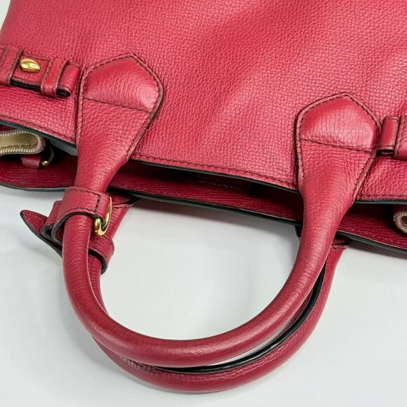 Burberry Red Leather Shoulder Bag Classic Design with Gold Accents - Picture 8 of 9